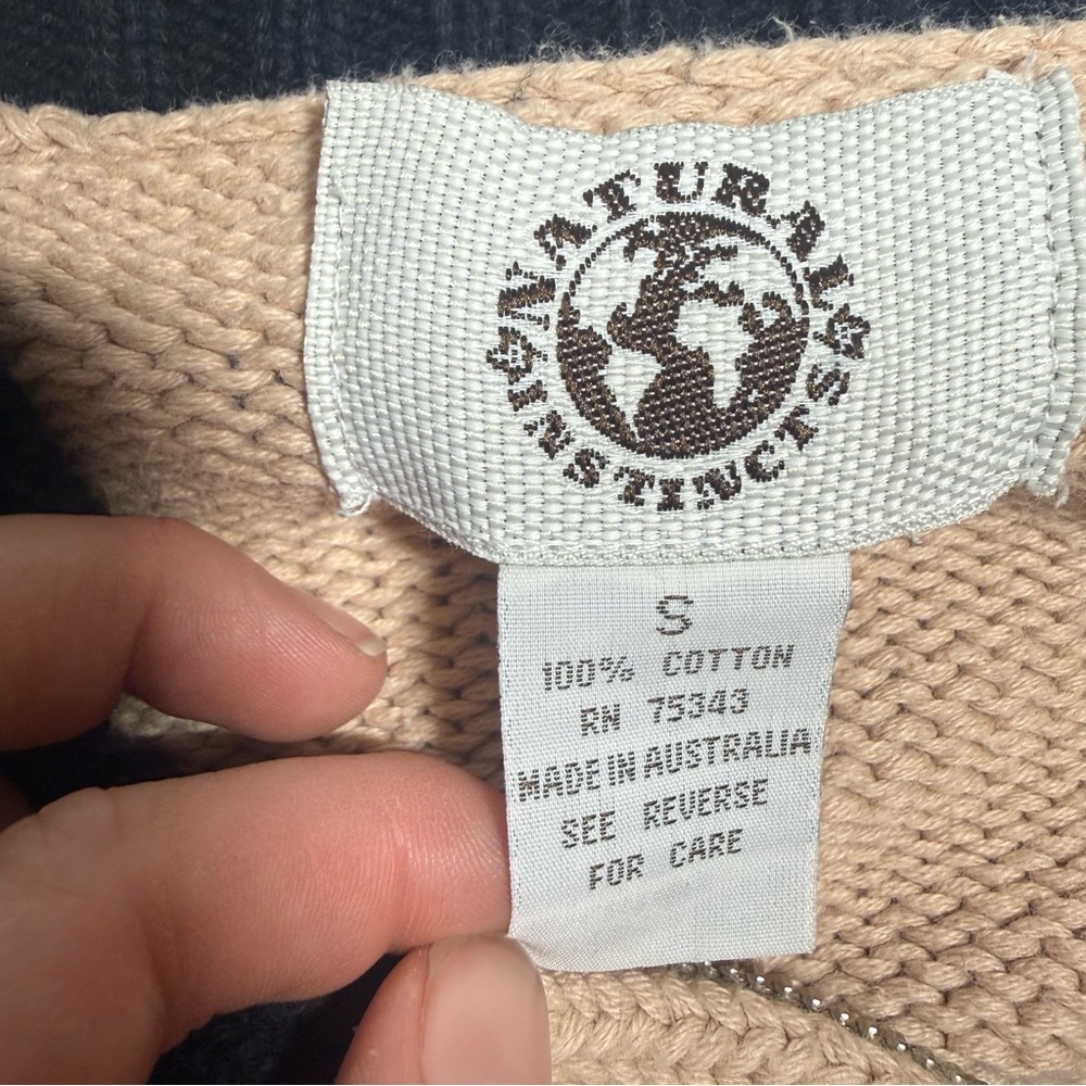 Natural Instincts Cotton Full Zip Cardigan Cream Black Size Small Preppy - Picture 3 of 10